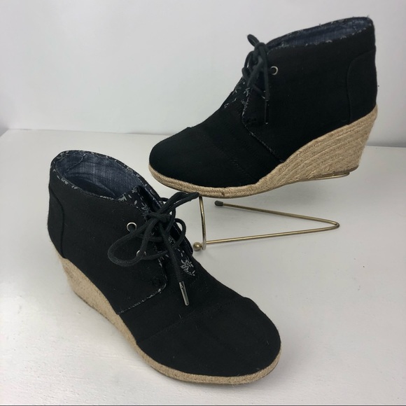 TOMS Desert Wedge Textured Black Linen - Size  6 - Picture 2 of 11